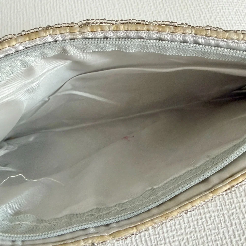 Vintage Wristlet Beaded Evening Clutch Bag Small Champagne Silver